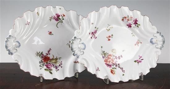 A pair of Chelsea silver-shaped dishes, c.1758, 25.5cm